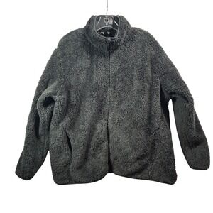 Eddie Bauer Womens 2XL Fleece Jacket Charcoal Gray Full Zip High Pile Fuzzy Mock